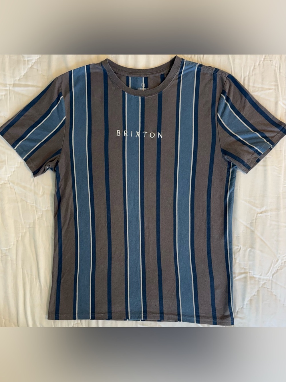 Brixton Vertical Stripe Embroidered Logo Tee Shirt Men’s Large